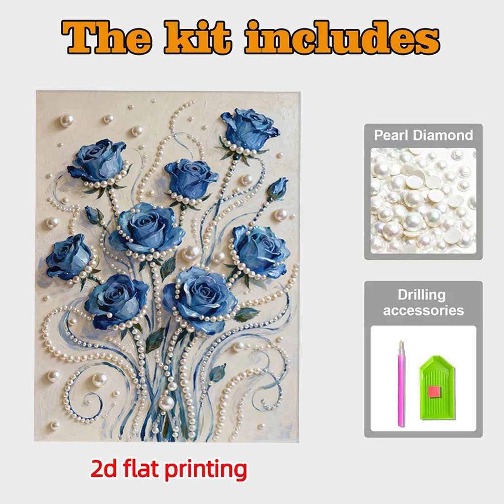 DIY Blue Rose Pearl Art Painting for Home Wall Decor Pearl Gem Paintings Picture Arts Craft  for Adults/Beginners Gift Idea Home Decor Without Frame