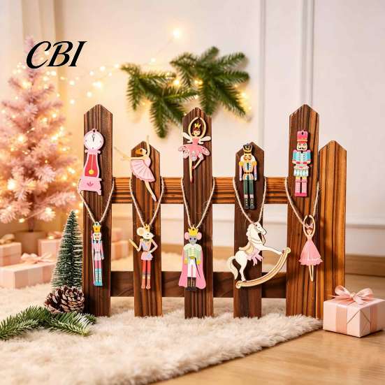 Pink Nutcracker Pendants 10/20/30Pcs Wooden Christmas Ornaments, Watercolor Hanging Decor with Girl Gift Ideas Ballerina, Horse & Mouse King Designs,
