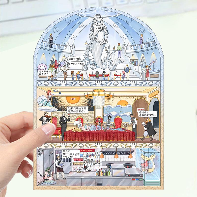 Kreslené krajinné samolepky Vícenásobný miniaturní svět 3D chata Rozbalit DIY scéna Ruční příspěvek