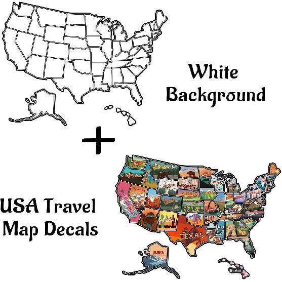RV State Travel USA Map Sticker, United States Vinyl RV Travel Camper Trailer Map Sticker Of America Waterproof Decals For Window Door Wall, USA Road
