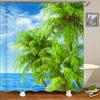 Beach Shower Curtain Waterproof Home Decoration Curtain 3D Palm Tree Seaside Beach Landscape Printed With Hooks Bathroom Curtain