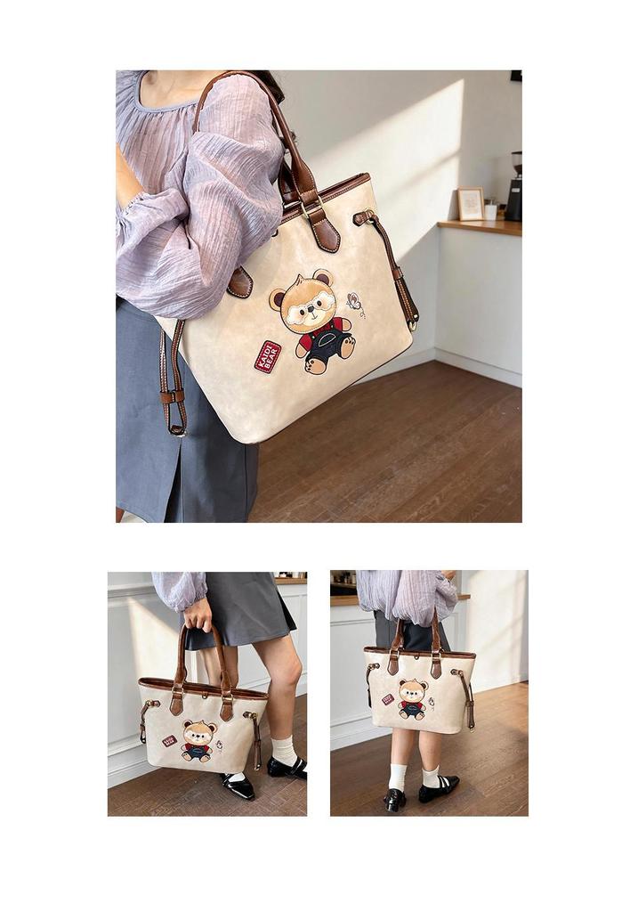 Netz-Rot Süßer Bärenaufdruck Mehrfarbige Tragetasche, Große Kapazität Ölwachs-Leder Schultertasche