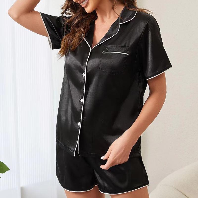 Dámské pyžamové soupravy Saténové oblečení na spaní Topy a šortky Pyžamový dvoudílný oblek Pyžamové dámské noční prádlo na léto