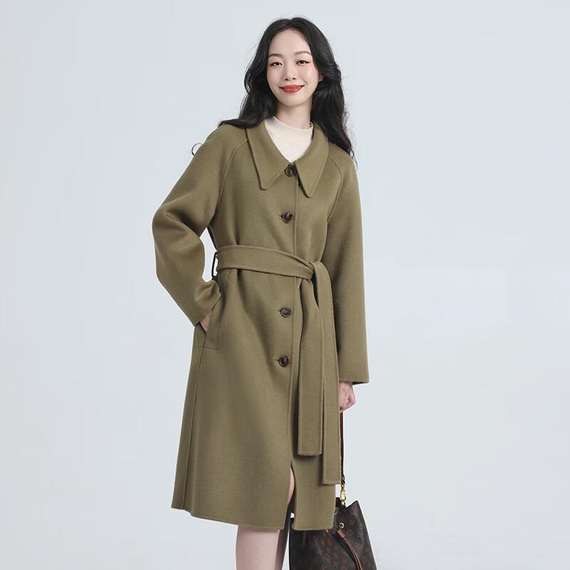 Feng Xun 100% Wool Belted Double-Faced Long Coat