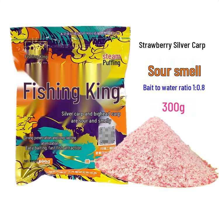 Fishing King Sour-Strawberry Bait for Silver and Bighead Carp - 300g, 50 Bags