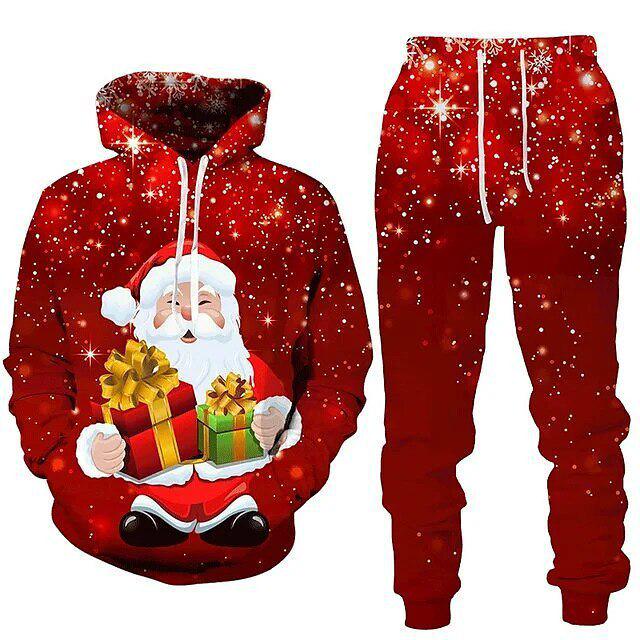 2024 Herbst-Winter 3D-Druck Herren Weihnachts-Kapuzenpullover Sweatshirt Set