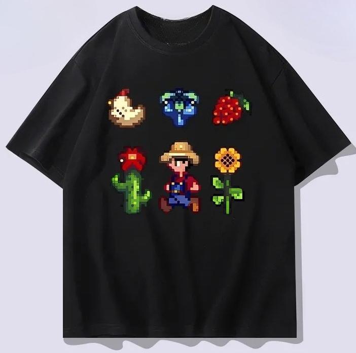 Stardew Valley ar īsām piedurknēm T-krekls vīriešiem 2025 jauns vasaras pikseļu stila pusaudžu apģērbs