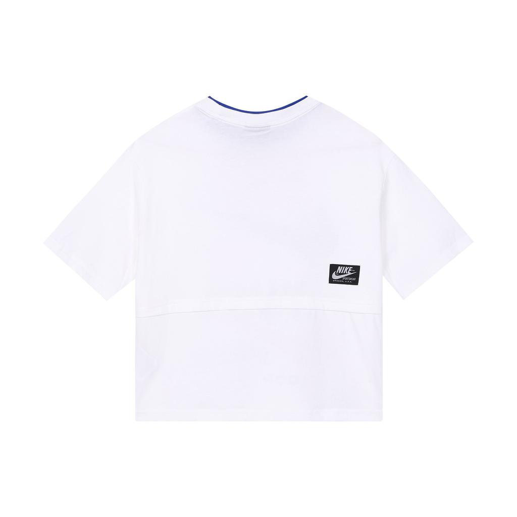 Nike Double Logo Patchwork Short Sleeve T-Shirt Women Tops White CJ2041-100