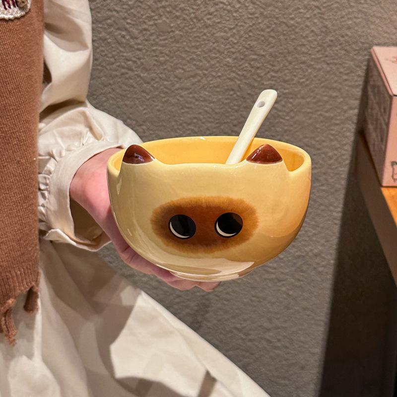 ins cute siamese cat ceramic rice bowl personal special bowl utensils children's cute tableware special beautiful rice bowl