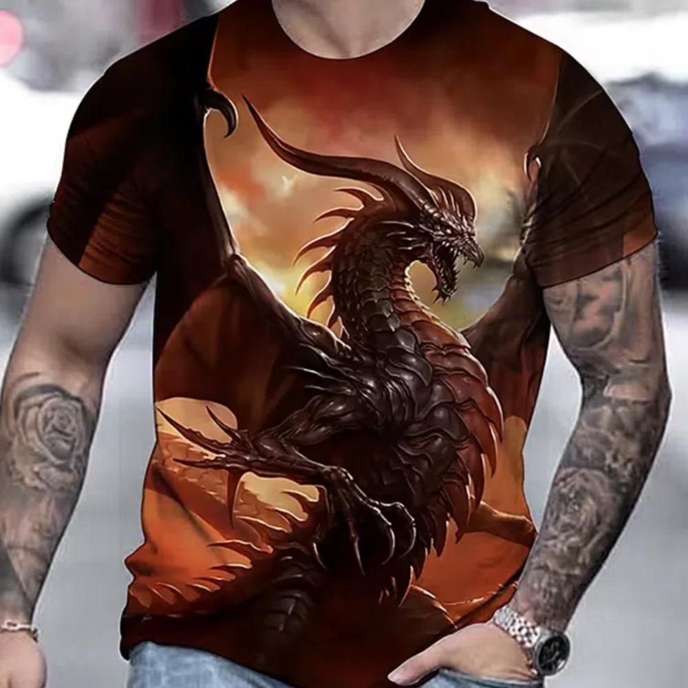 

Летняя мужская повседневная футболка с анимированным 3D-принтом дракона для занятий спортом на открытом воздухе, удобная уличная мода с короткими рукавами, топы с круглым вырезом 3XL