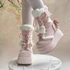 Winter Plateau Schneestiefel Für Damen Designer Keilabsatz Plüsch Warme Baumwollschuhe Für Damen Mode Süß Niedlich Schleife Lolita Stiefeletten