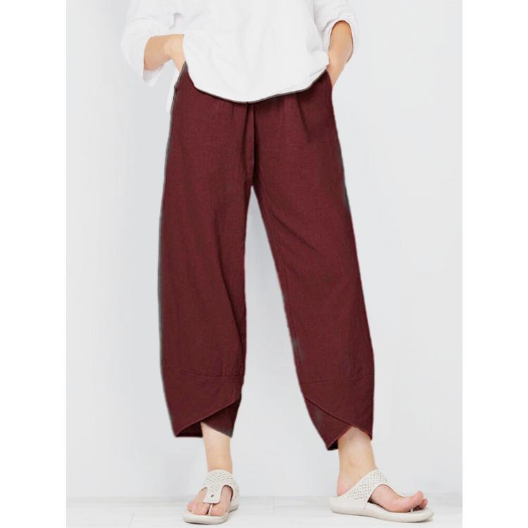 Summer Women Elastic Waist Pants Cotton Loose Casual Trousers