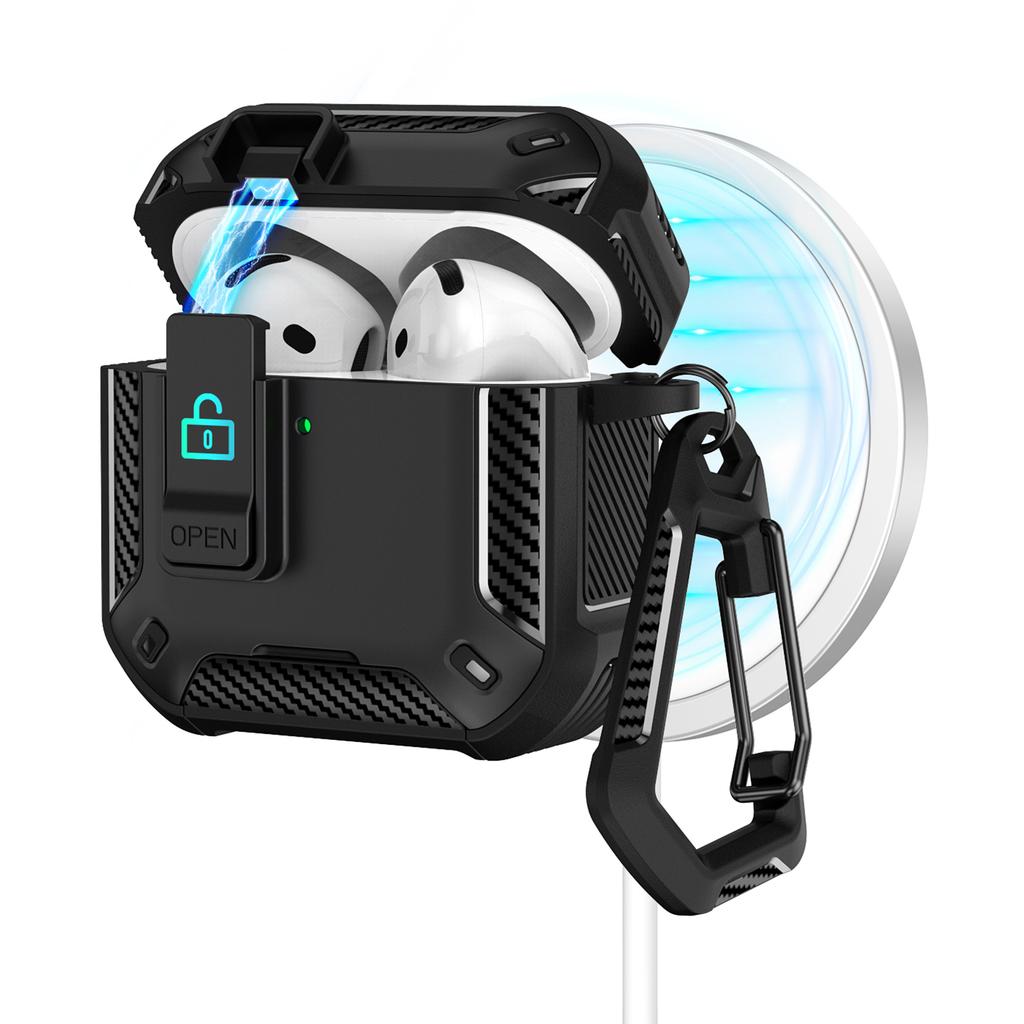 For AirPods 4 Case Compatible with MagSafe TPU PC Earbuds Cover with Carabiner/Stand