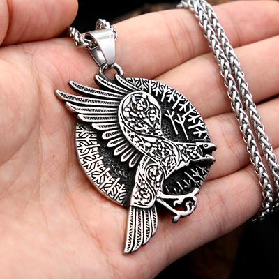 Punk Vintage Nordic Odin Crow Necklaces For Men Women Stainless Steel Viking Rune Pendant Amulet Jewelry Gifts Dropshipping