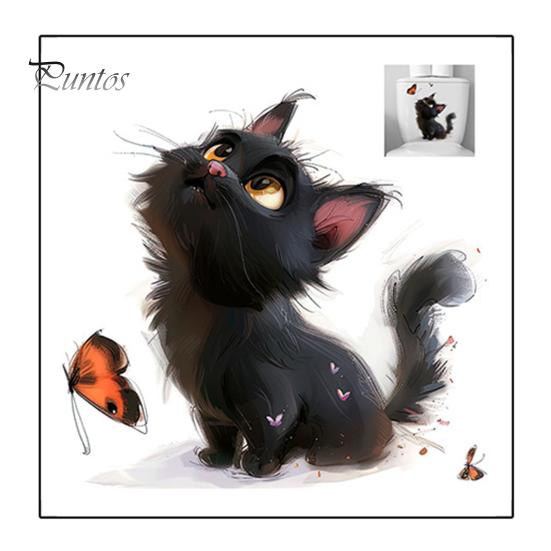 

Черная кошка бабочка наклейка на унитаз ПВХ водонепроницаемая съемная самоклеящаяся гостиная ванная комната настенное искусство мультяшный котенок крышка унитаза украшение наклейка Cat