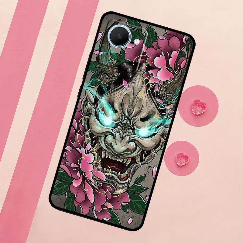 Japanese Oni Hannya Demon Mask For Realme C67 C75 C63 C61 C71 C55 C51 C65 C53 10 11 12 13 14 15 Pro Plus GT6 GT7 Pro Case