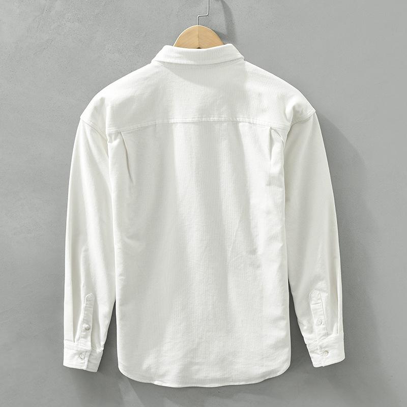 Spring/Autumn Long Sleeve Shirts for Men Vintage Japanese Style Corduroy Shirt Loose Top Square Double Pocket Casual Shirts