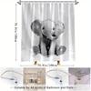 1pc Elephant Shower Curtain with Playful Design Bathroom Decor Polyester Fabric for Bathtub Partition Drapery with 12 Hooks