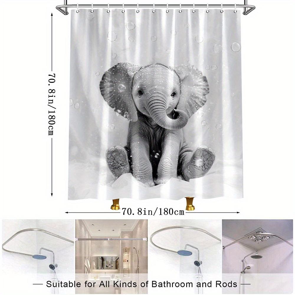 1pc Elephant Shower Curtain with Playful Design Bathroom Decor Polyester Fabric for Bathtub Partition Drapery with 12 Hooks