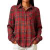 Camisa de cuadros casual de manga larga holgada para mujer, top de otoño/invierno con bolsillos