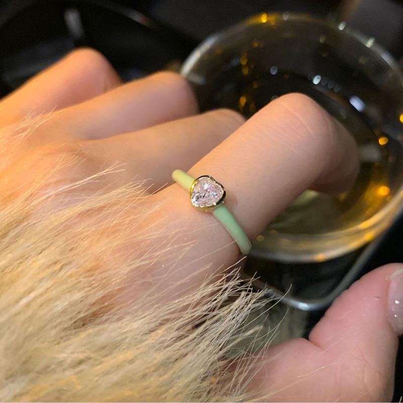 Colorful Retro Heart Adjustable Ring for Women - Trendy French Glaze Stacking Index Finger Ring