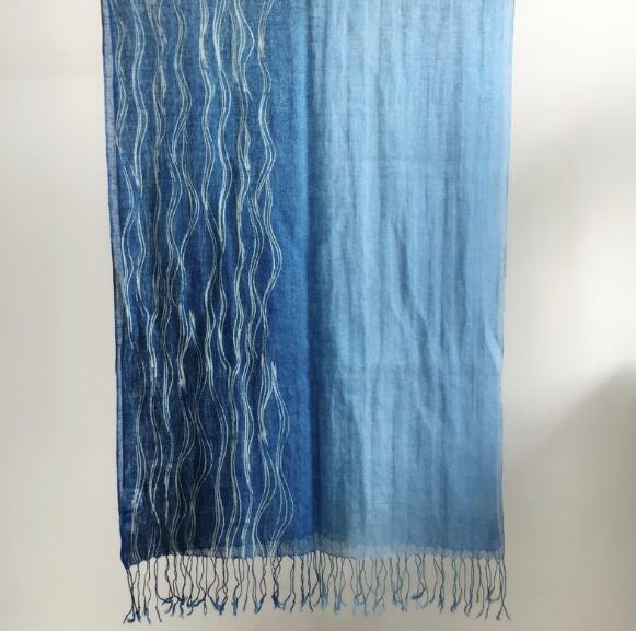 

65x185cm Gradient Blue Color Linen Soft Scarves Women 100% Linen Scarf Summer Travel Sunscreen Long Shawl Elegant Women Hijab 65x185cm