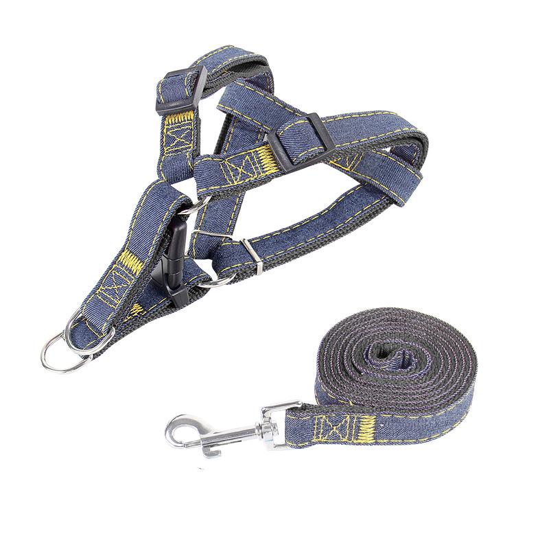 

Denim Dog Harness and Leash Set - Durable Collar and Safety Rope for Large Dogs S (1.0cm x 120cm)