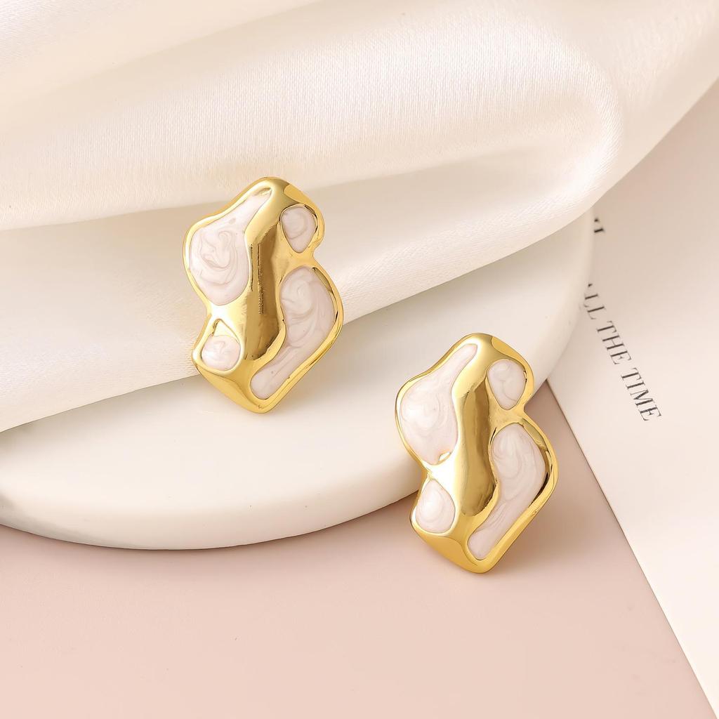 French Enamel Drip Oil Earrings: Stainless Steel, Irregular, Titanium Women's Luxury