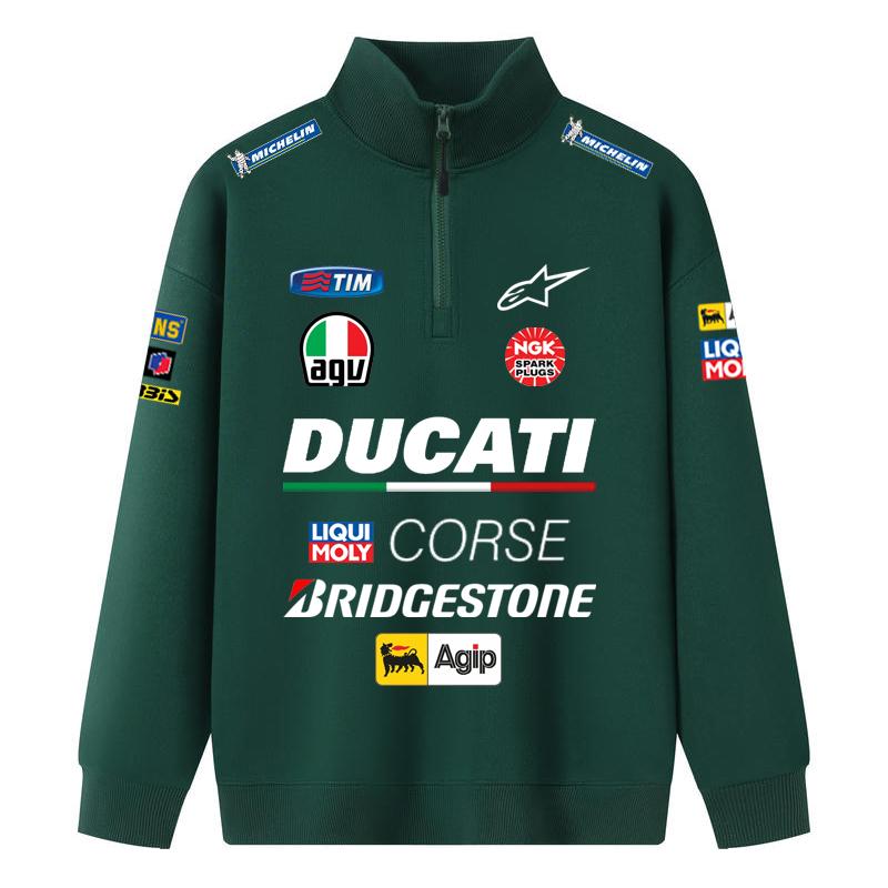 Ducati Corse MotoGP Racing Half-Zip Sweatshirt, Men Women Black Oversized Streetwear Pullover with Full Sponsor Print