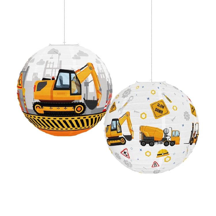 3Pieces Construction Themed Paper Lamp Hanging Decoration for Boy Birthday Party Children Room Decoration