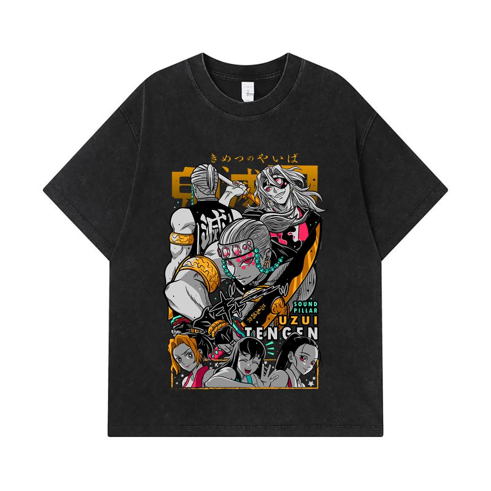275 GSM Washed T-shirts 100% Cotton Demon Slayer V65 Uzui Print Unisex Heavy Cotton T Shirt