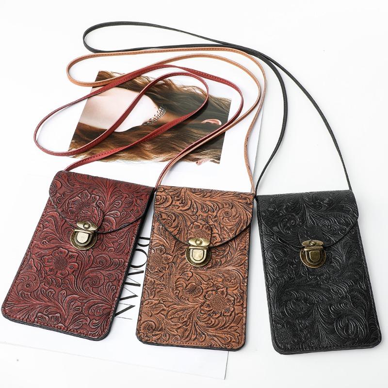 New Fashion Printed Niche Mobile Phone Bag Portable Retro Pattern Messenger Bag Korean Version Simple Metal Lock