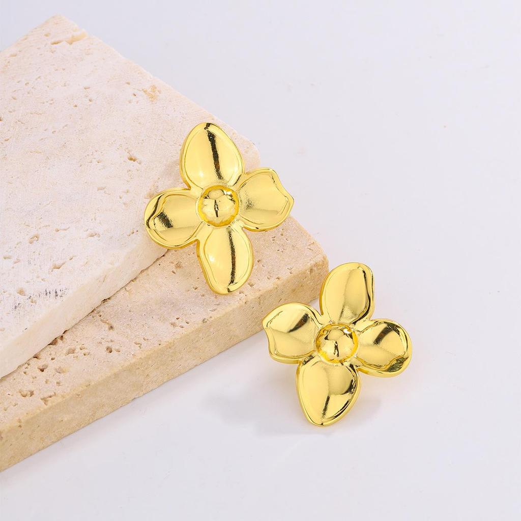 18K Gold Plated Titanium Steel Earrings with Butterfly, Flower, and Bowknot Designs