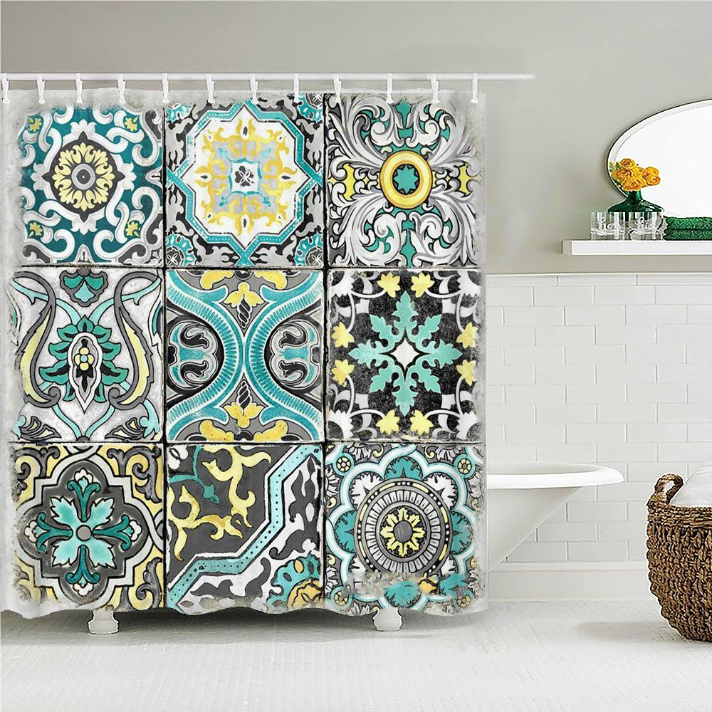 Indian Bohemian Style Shower Curtain Bathroom Waterproof Cloth Printed Mandala Decoration Bath Curtains large 240x180 With Hooks