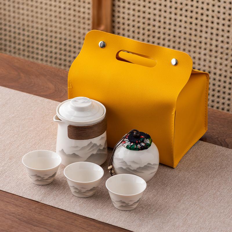 Ink and Wash Guochao Travel Tea Set, a Pot of Three Four or Six Cups, Express Outdoor Portable Gift Box Storage Set, High-end Gifts.