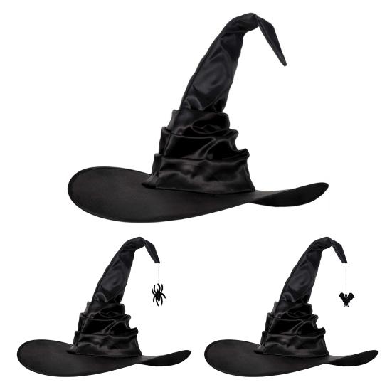 Halloween Hat Super Soft Wide Brim Friendly To Skin Wear Resistant Washable Enhance Atmosphere Cloth Bat Pendant Style Witch