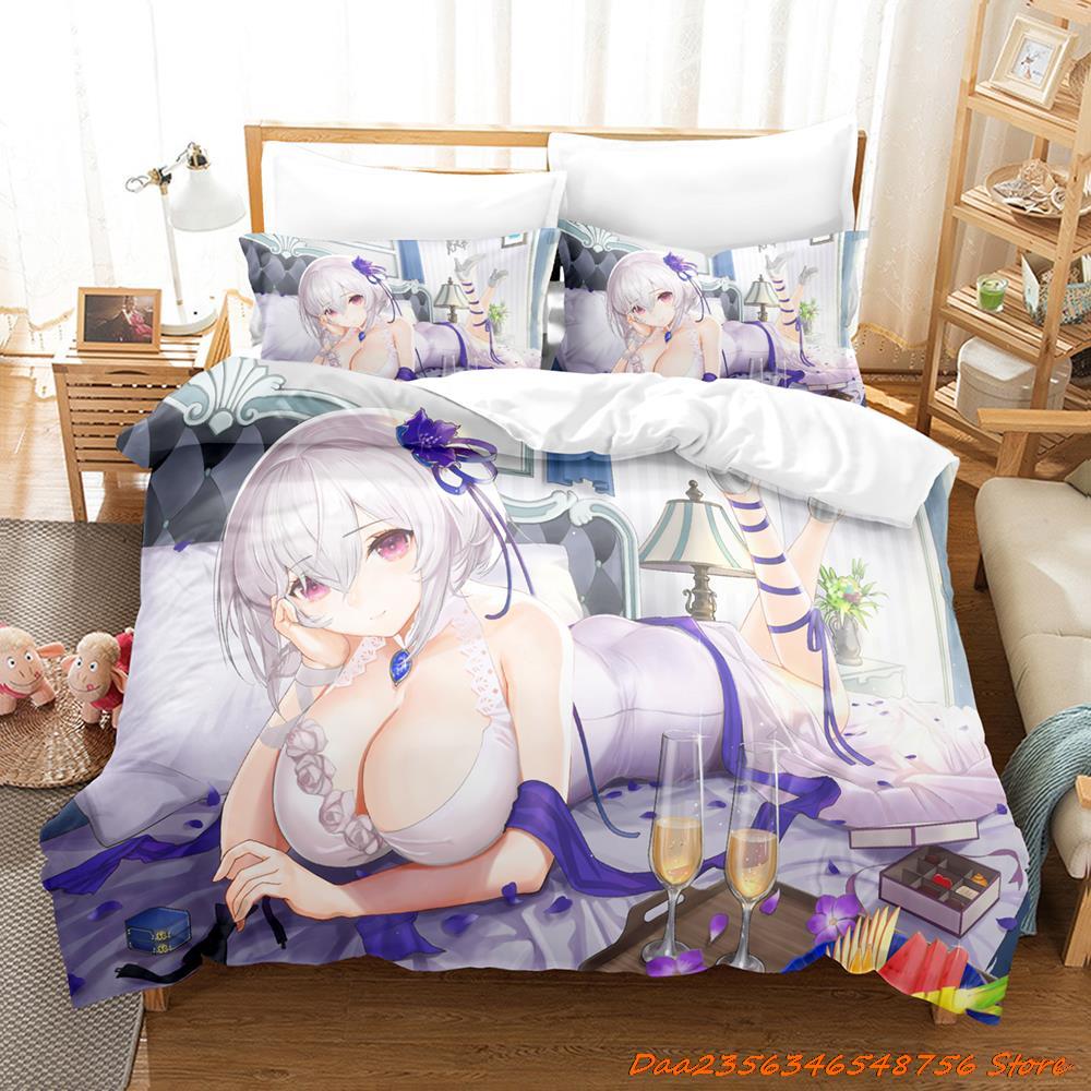 Sexy Azur Lane Sirius Beding Set Carton Anime Thre-piece Set Adult People Kid Bedrom with Soft Fabric Duvetcover Sets 3D Kawai Girl Game Bed Set