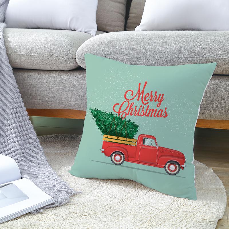 Cartoon Car Print Peach Skin Pillow Cover Christmas New Pillow Cover Wish Home Cushion Cover