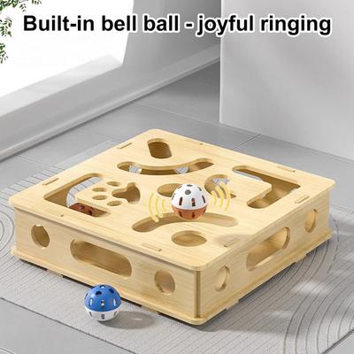 Cat Scratch Puzzle Box Interactive Enrichment Box Cat Nail File Self-Play Maze Box with Bell Balls Scratcher for Cats Hunting Mental Stimulation