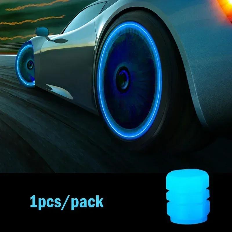 Luminous Tire Valve Caps Motorcycle Bike Wheel Nozzle Dustproof Tyre Valve Stem Fluorescent Night Glowing Decor Car Accessories