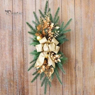 Beleuchteter Weihnachtsgirlandenkranz, Treppengirlande, Tropfenbesatz, Tür- und Treppengirlande mit Beerenschleife, Kunststoff, Weihnachtsdekoration für die Feiertage