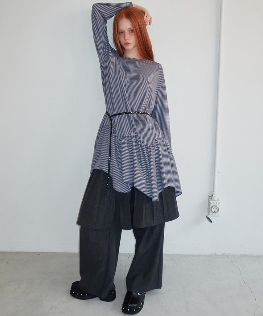 Lense Unbalance Flare Long T-Shirt Blue Stripe