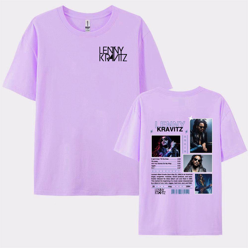 Rapper Lenny Kravitz Again Album 2025 Tour Tshirt Men Hip Hop 90s Retro High Quality T Shirt Fashion Casual 100 Cotton Tshirt