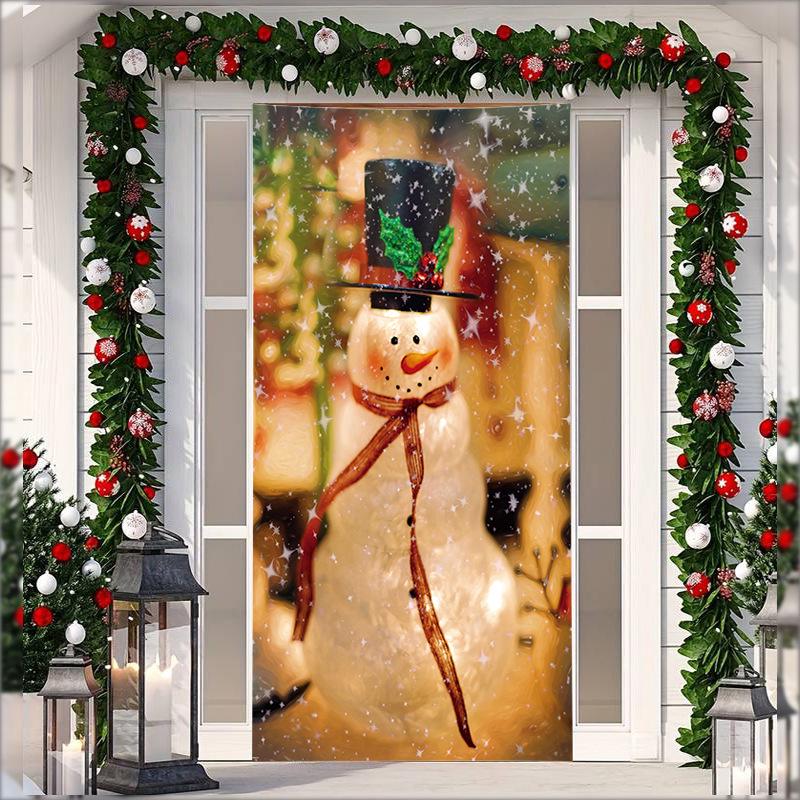 Stretch Fabric Christmas Door Tapestry - Santa Claus Gift Background for Holiday Parties