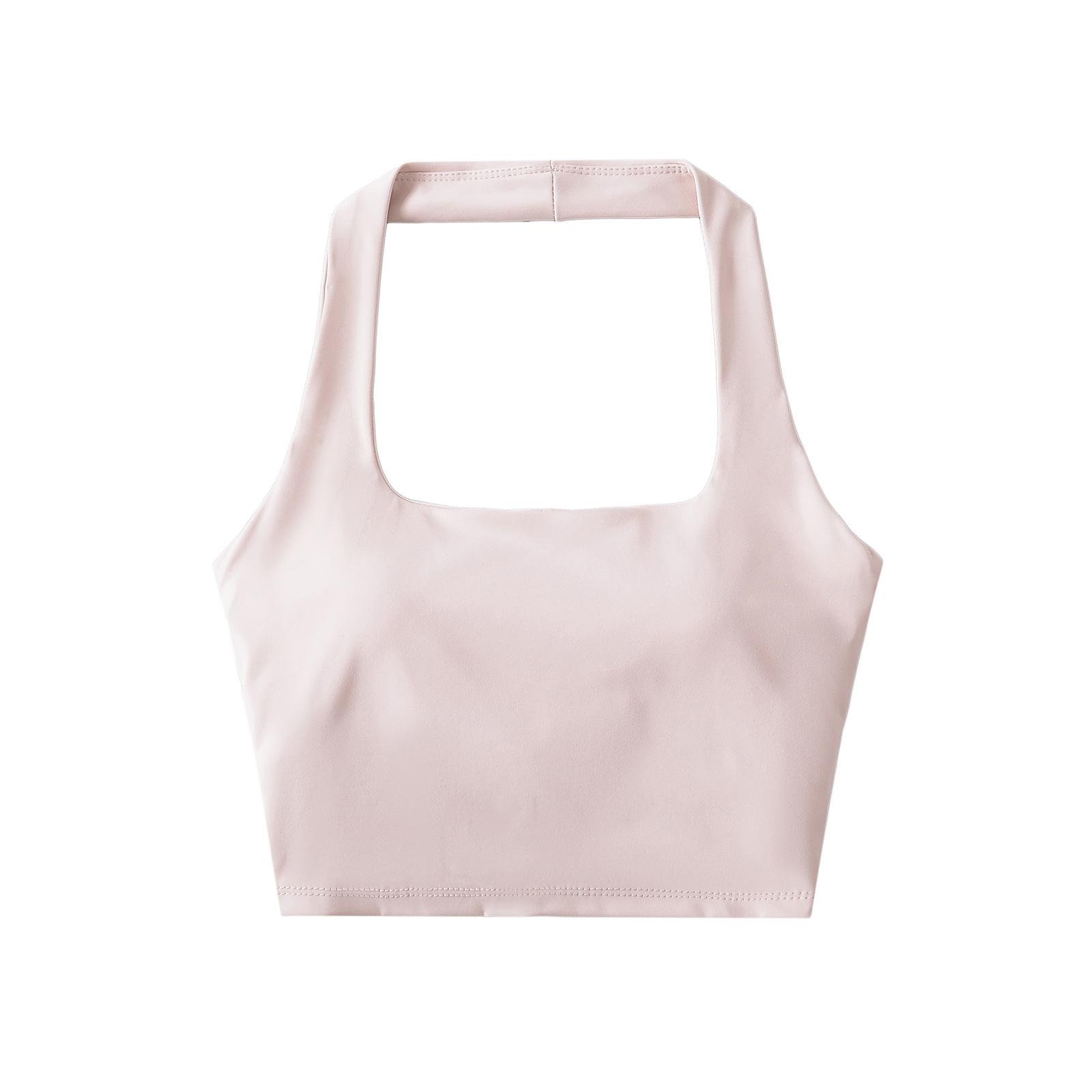 

Съемный бюстгальтер с мягкой подкладкой, халтер с U-образным вырезом: Женский сексуальный облегающий летний топ-майка без спины. Small розовый