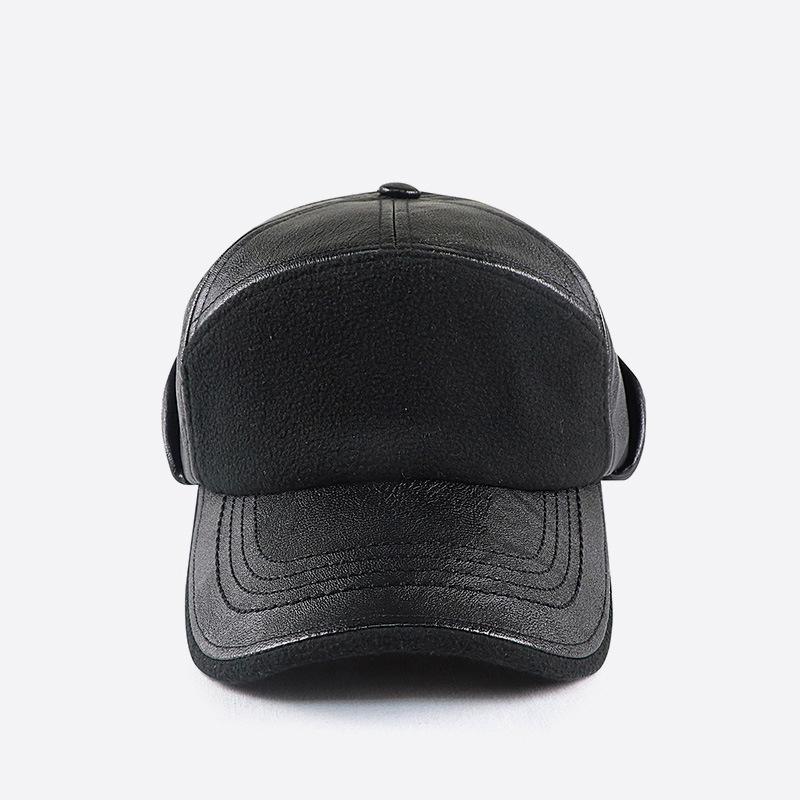 Winter Hat Men PU Leather Bomber Hat Women Warmth Hat with Brim Baseabll Cap for Male Fleece-Lined Earflap Cap Men Russian Cap