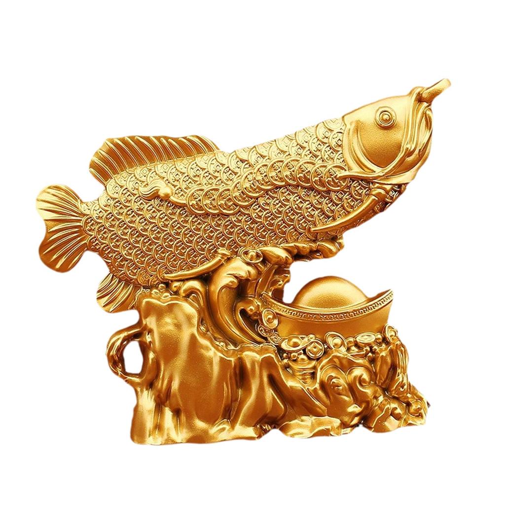 Feng Shui Gold Fish Figurine Alloy Sculpture Antique Decoration Figure for Business Opening Housewarming Gift