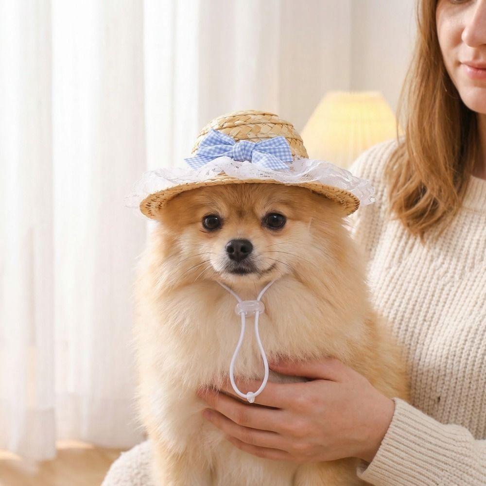 Sun Protection Pet Straw Hat Adjustable Dog Fisherman Hat Fashion Pet Sunshade Hat Summer Season