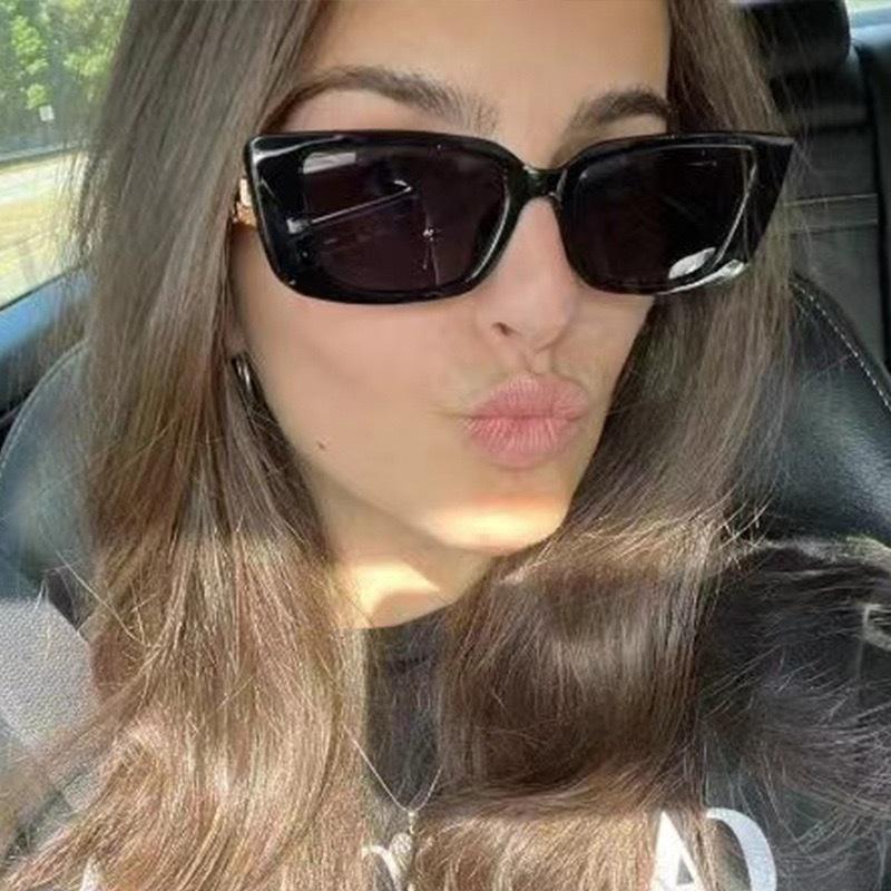 Women's Fashion Rectangular Sunglasses with Hollow Chain Legs