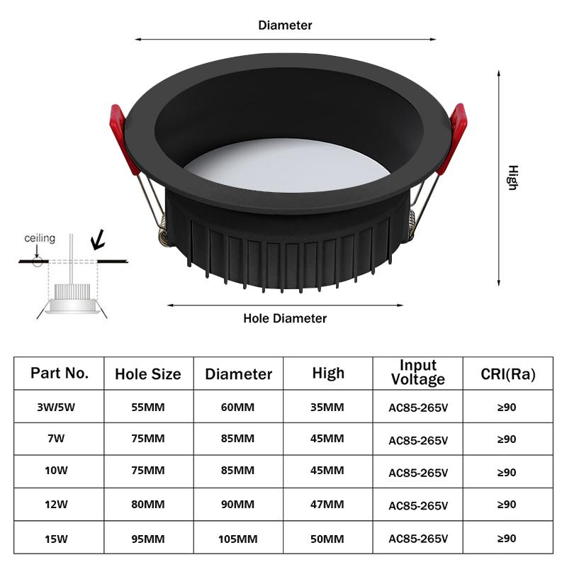 

Светодиодный потолочный светильник с регулируемой яркостью, потолочный светильник, антибликовый, 3 Вт, 5 Вт, 7 Вт, 10 Вт, 12 Вт, 15 Вт, светодиодный прожектор, фоновое освещение, внутреннее освещение, AC220V, 110V 15W Dimmable&Cold White